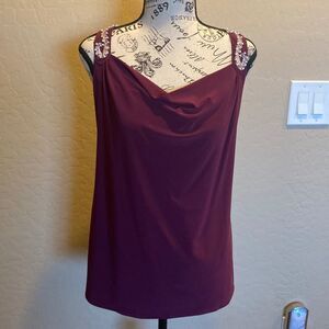 WHBM burgundy top with embellishments size M